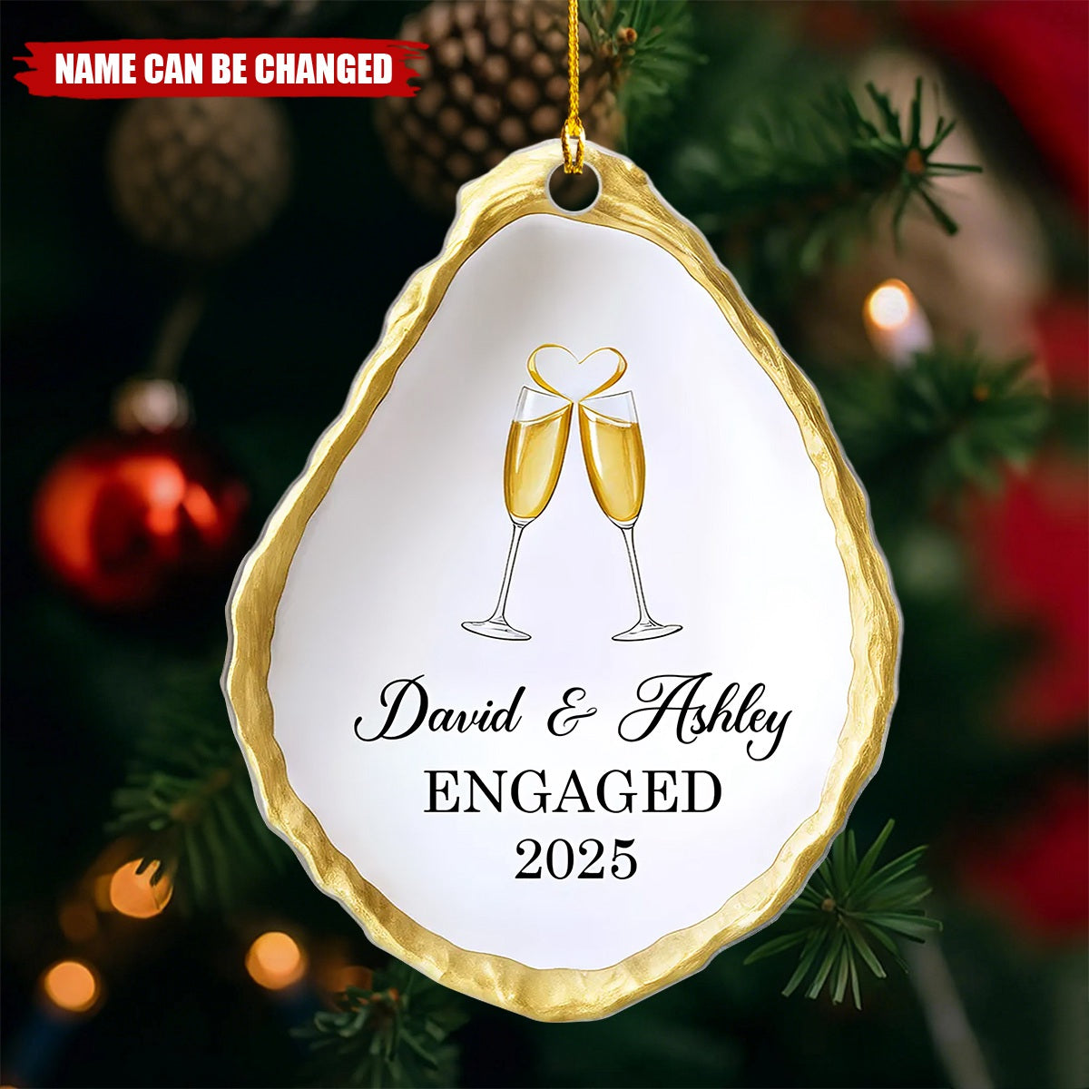 Oyster Shell Shaped Couple Engaged Personalized Acrylic Ornament