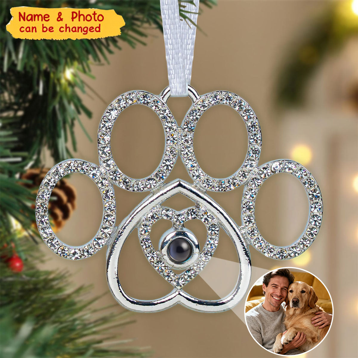 Paw-Shaped Keepsake - Personalized Photo Projection Ornament