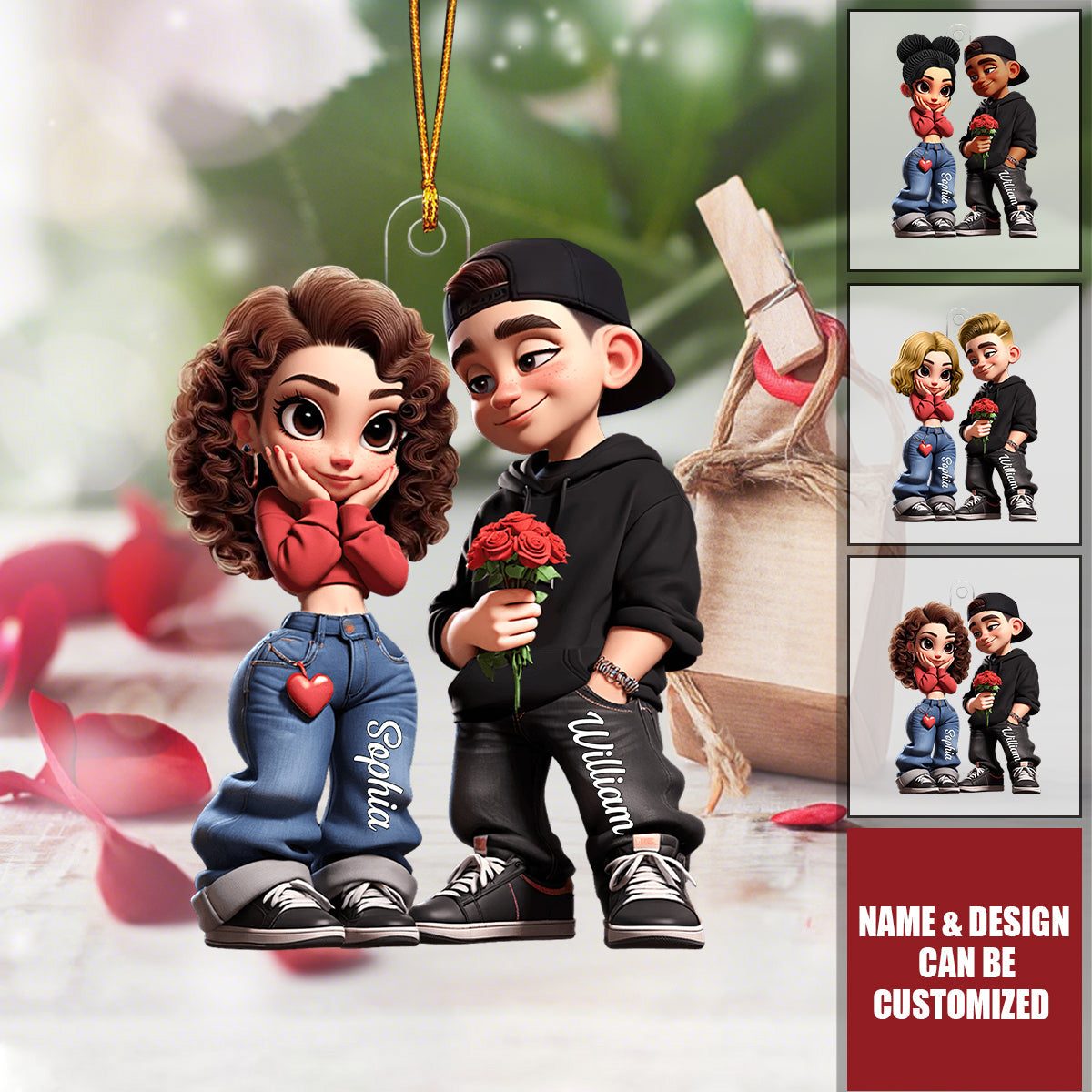Y2K Couple - Personalized Acrylic Christmas Ornament, Gift For Couple, for him, for her