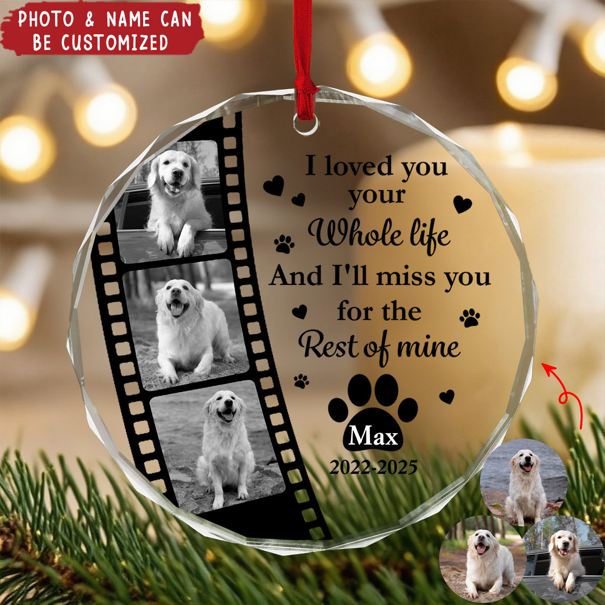 Custom Film Roll Dog Picture - Personalized Dog Memorial Glass Ornament