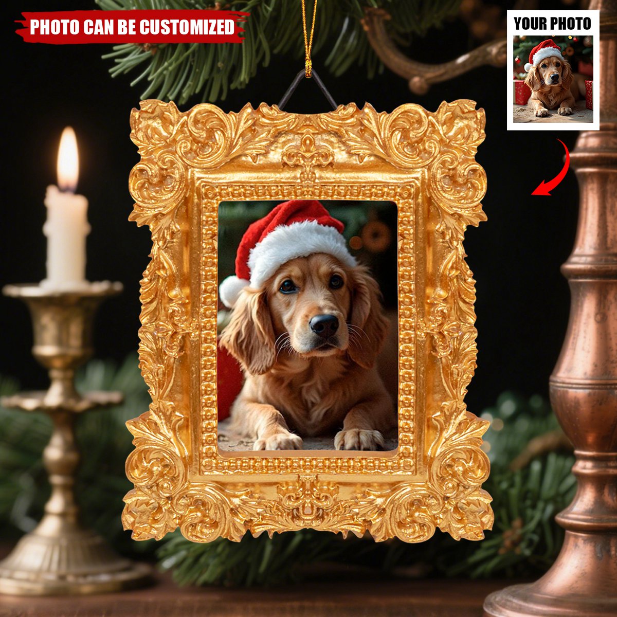 Dog & Cat Memorial Photo Ornament - Personalized Vintage Picture Frame Ornament