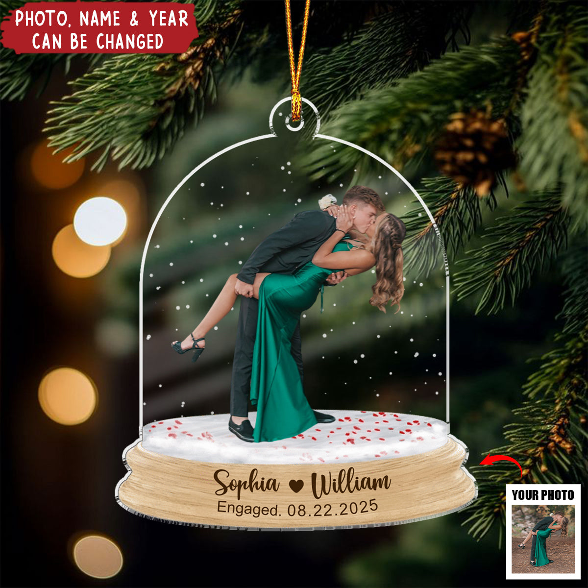 Custom Photo Couple Engagement - Personalized Acrylic Ornament