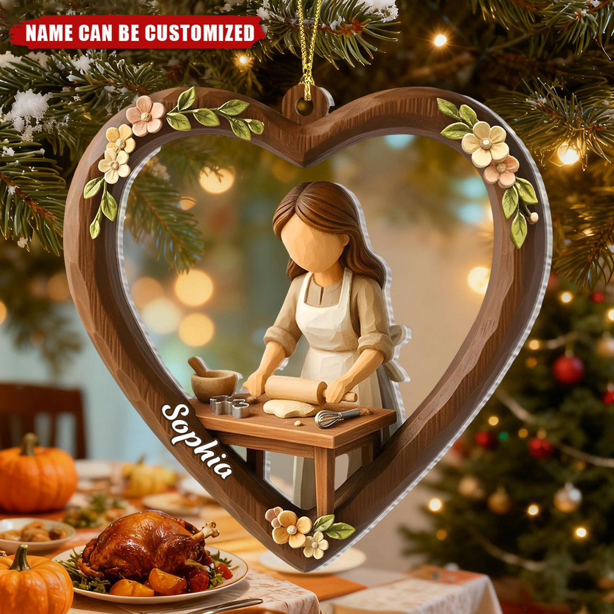 Girl Baking - Personalized Acrylic Heart Ornament, Gift for Baking Lover