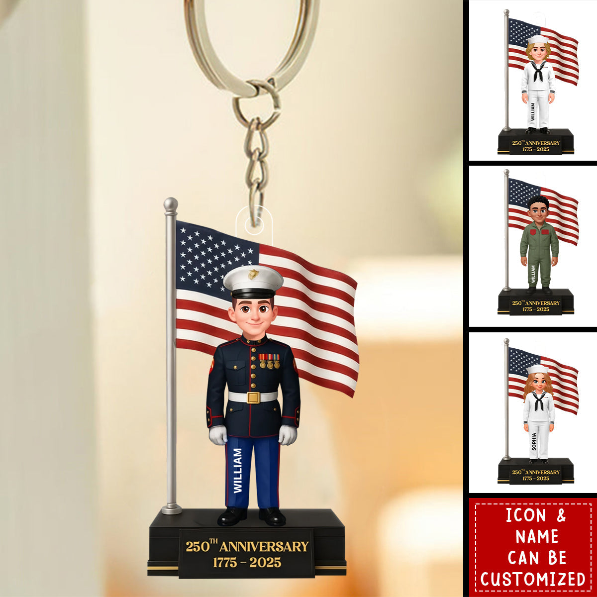 250th Anniversary Military Action Figure - Personalized Acrylic Keychain