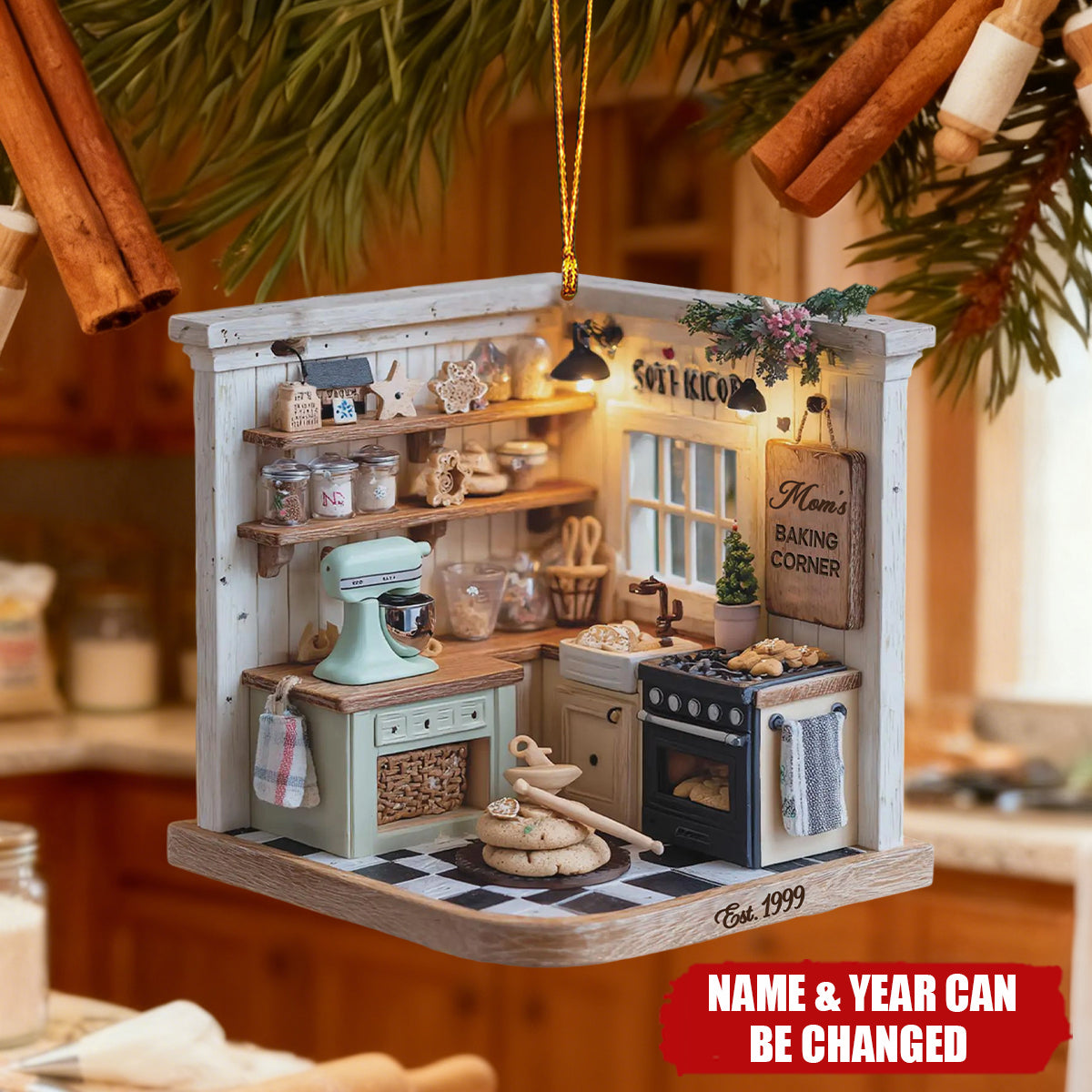 Mini Kitchen Baking Ornament, Christmas Baking Corner, Personalized Ornament Gift For Baker