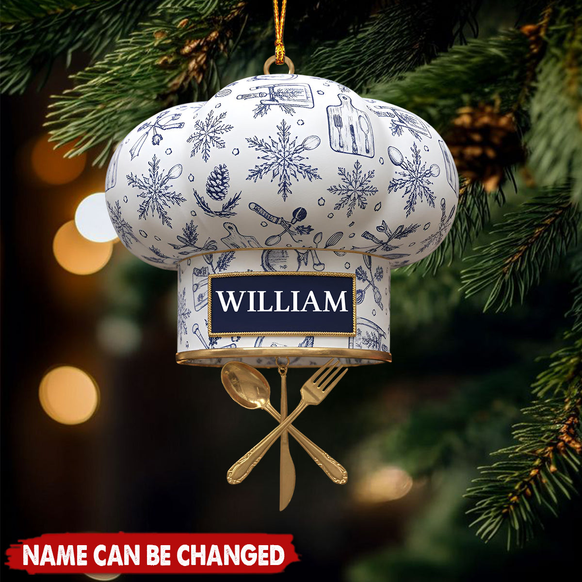 Personalized Chef Hat Christmas Ornament, Gift For Chef, Cooking Xmas Keepsake, Kitchen Lover Gift