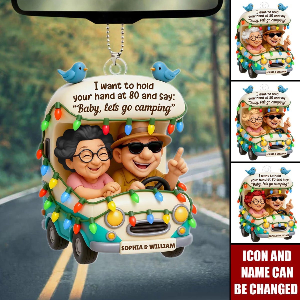 Baby Let's Go Camping Old Couple - Personalized Acrylic Car Ornament
