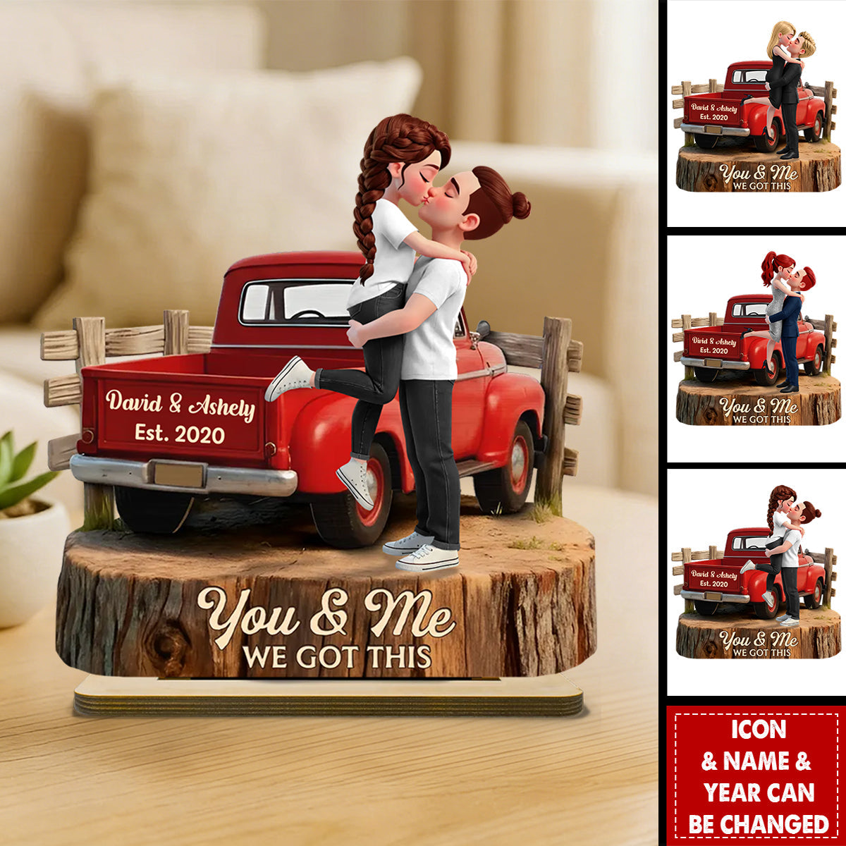 Romantic Couple Pickup Truck God Bless The Broken Road - Personalized 2-Layered Wooden Plaque