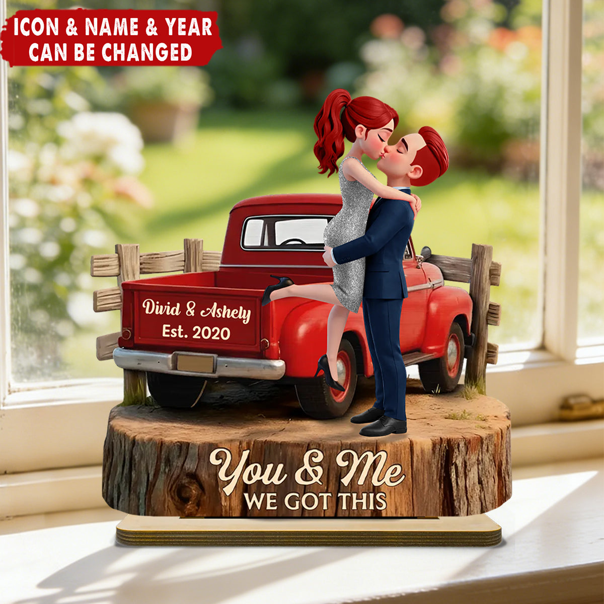 Romantic Couple Pickup Truck God Bless The Broken Road - Personalized 2-Layered Wooden Plaque