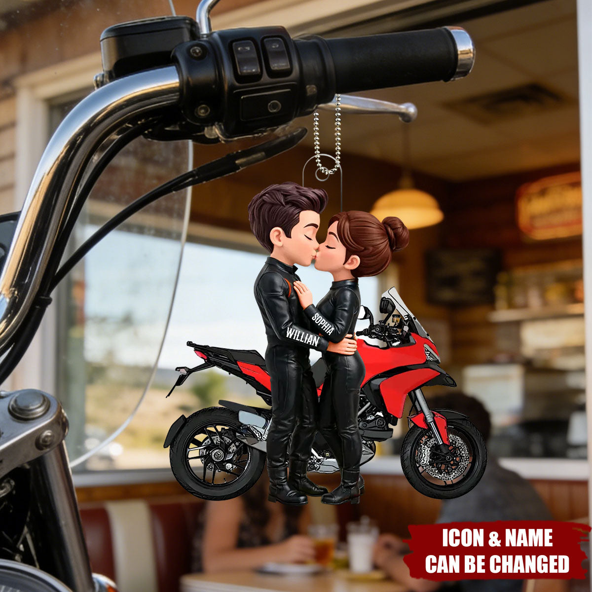 Biker Couple - Personalized Acrylic Car Ornament - Sentimental Gift for Her, for Him