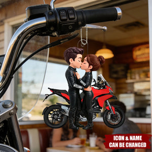 Biker Couple - Personalized Acrylic Car Ornament - Sentimental Gift for Her, for Him