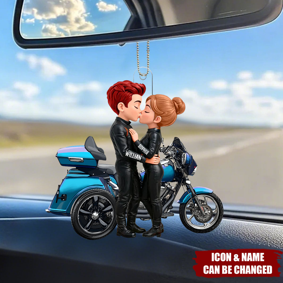 Biker Couple - Personalized Acrylic Car Ornament - Sentimental Gift for Her, for Him
