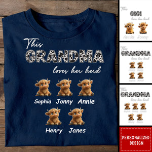 This Grandma Loves Her Herd - Personalized Highland Cow Family T-Shirt