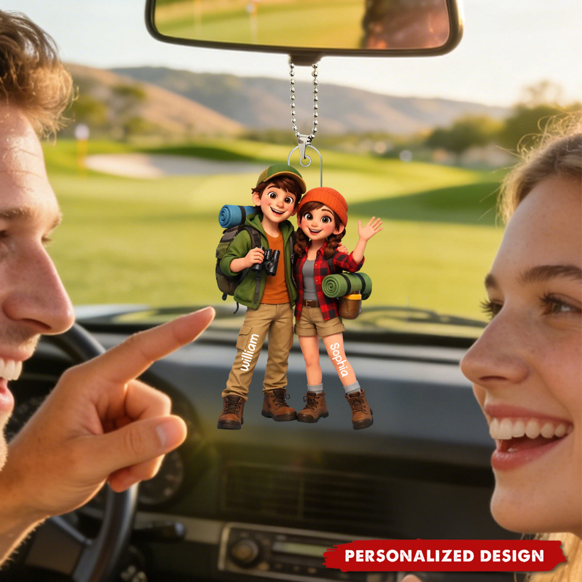 Camping Couple - Personalized Acrylic Car Ornament - Anniversary, Valentine's Day Gift, Gift For Him, Gift For Her
