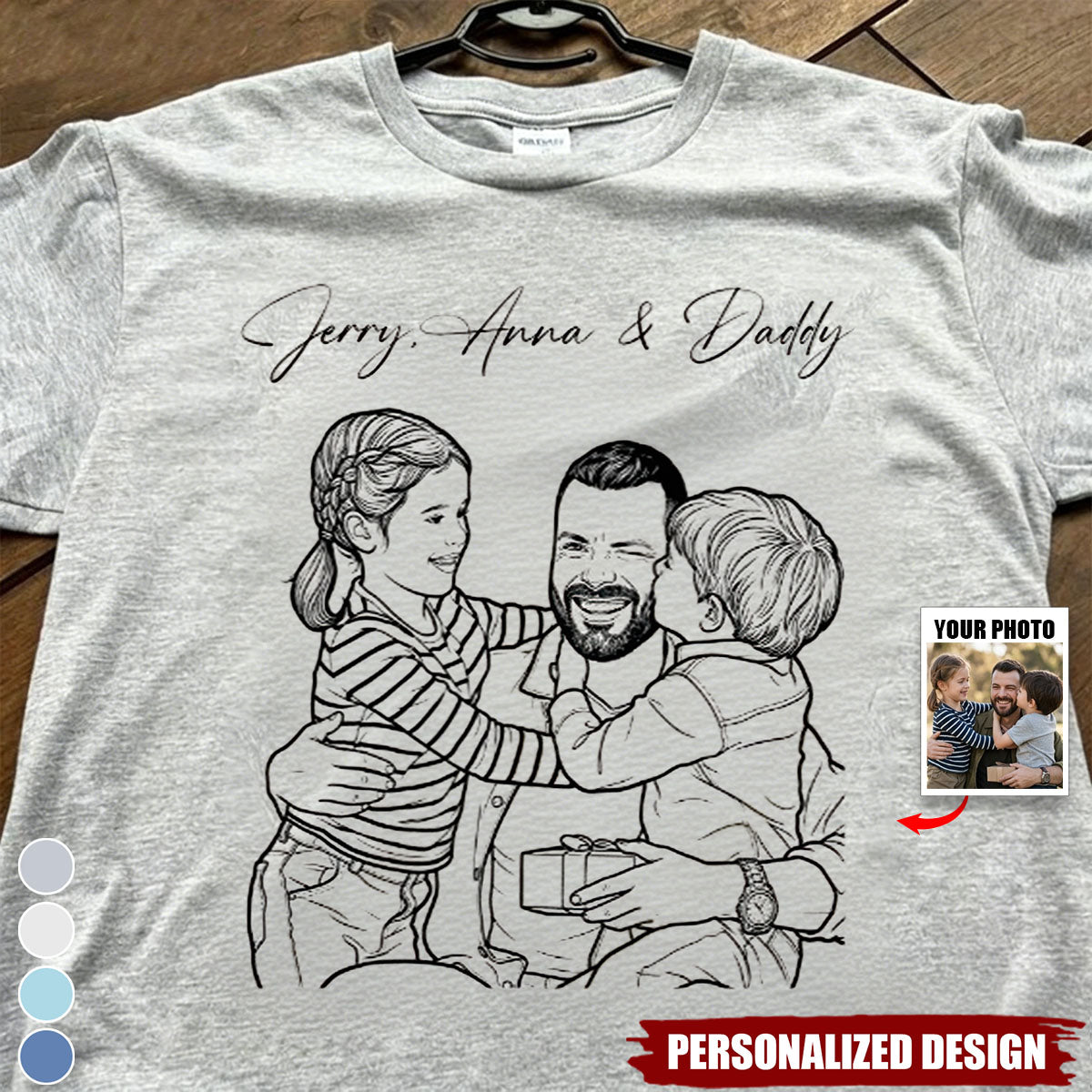 Custom Photo Sketch Line Art Shirt - Personalized Gift For Husband, Dad