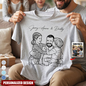 Custom Photo Sketch Line Art Shirt - Personalized Gift For Husband, Dad