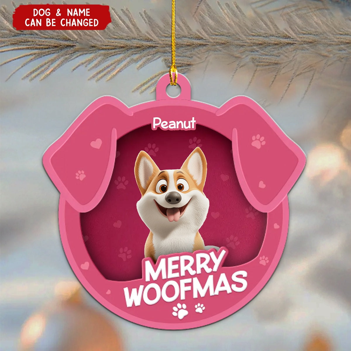 Furry Joy Dog Face  Toy Box Personalized Acrylic Ornament, Christmas Gift for Dog Lovers