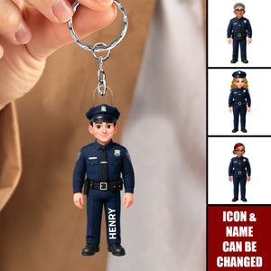 Police Officer Action Figure Personalized Acrylic Keychain