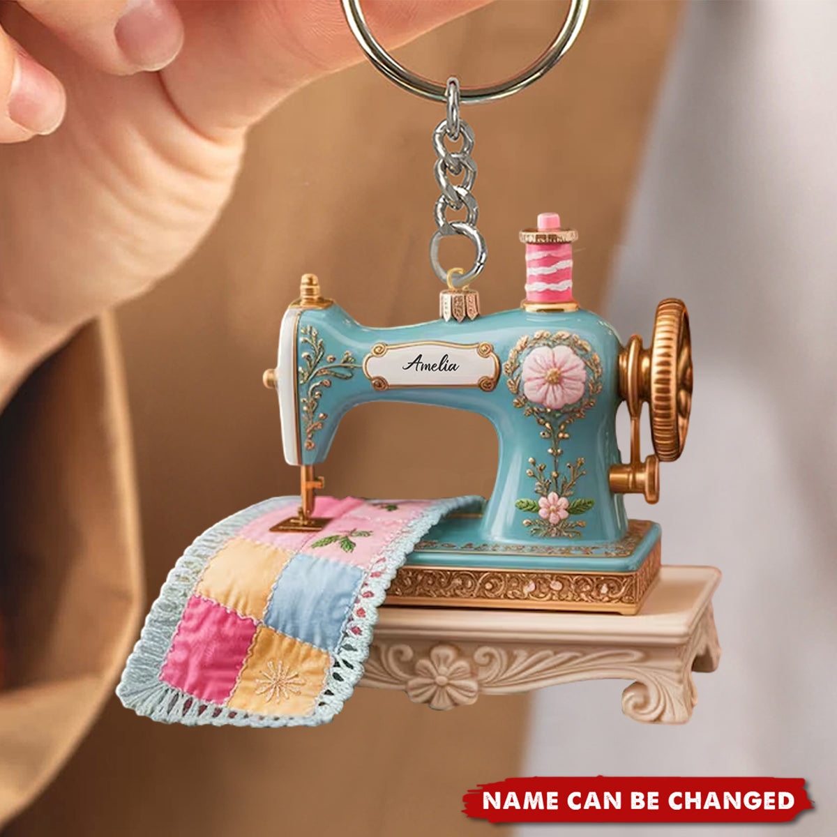 Sewing Machine Quilter Personalized Acrylic Keychain - Seamstress Gift