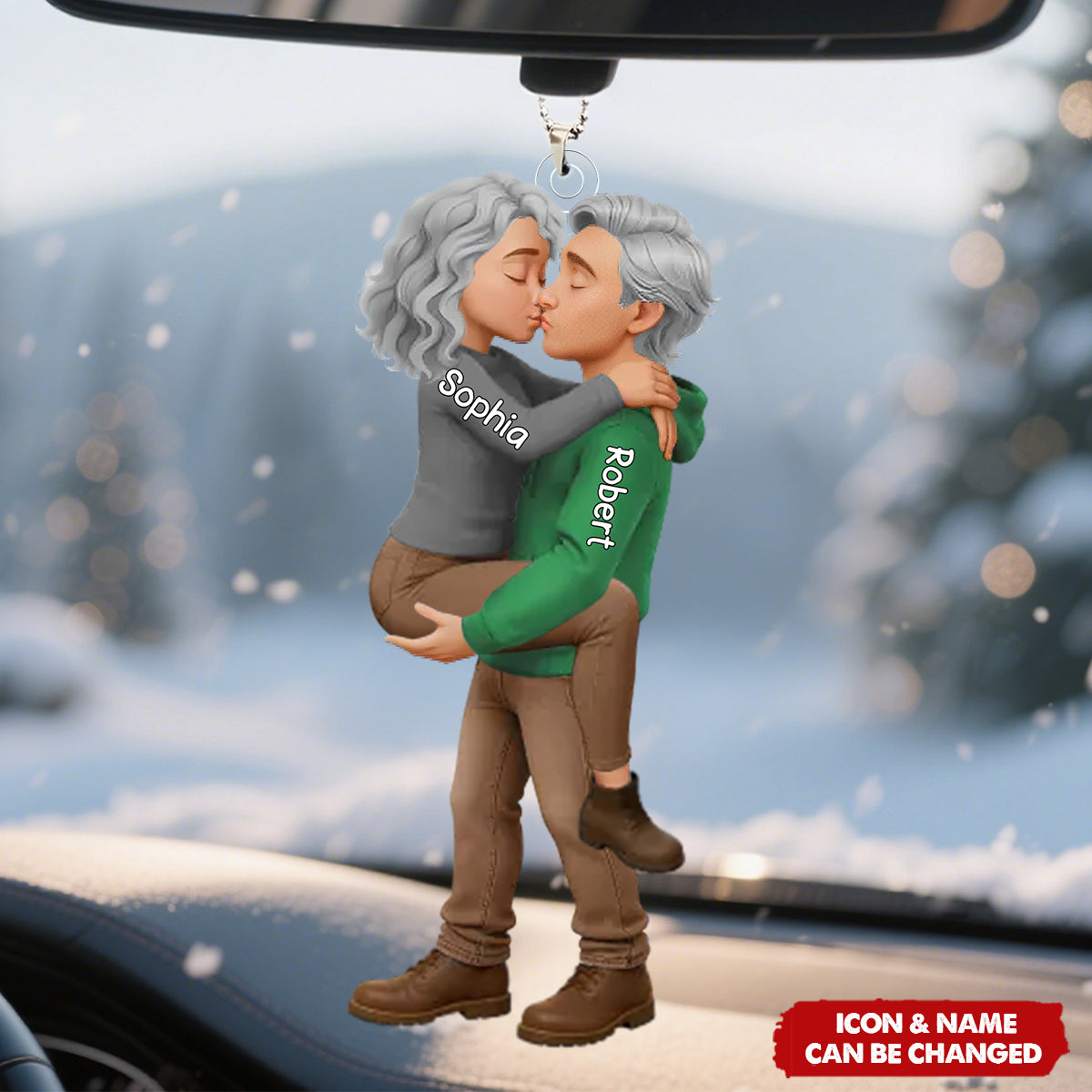 Personalized Romantic Kissing Couple Acrylic Car Ornament -Anniversary Wedding Gifts For Husband And Wife - Love In Every Piece