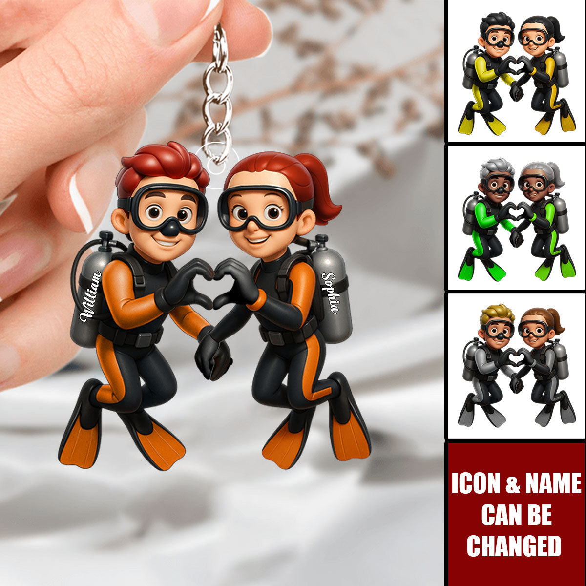 Diving Couple Home Decor, Personalized Keychain