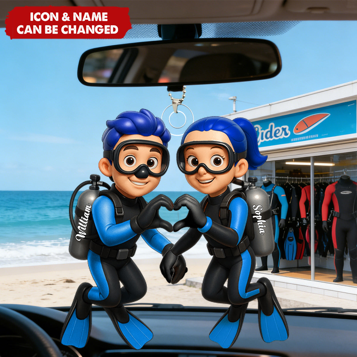 Diving Couple Home Decor, Personalized Car Ornament