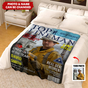 Personalized Lineman Magazine Blanket,  Powerline Worker Gift, Birthday, Retirement & Utility Worker Keepsake