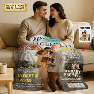 Personalized Engagement Magazine Blanket, Gift For Engaged Couple, Custom Couple Photo, Engagement Gift, Wedding Keepsake