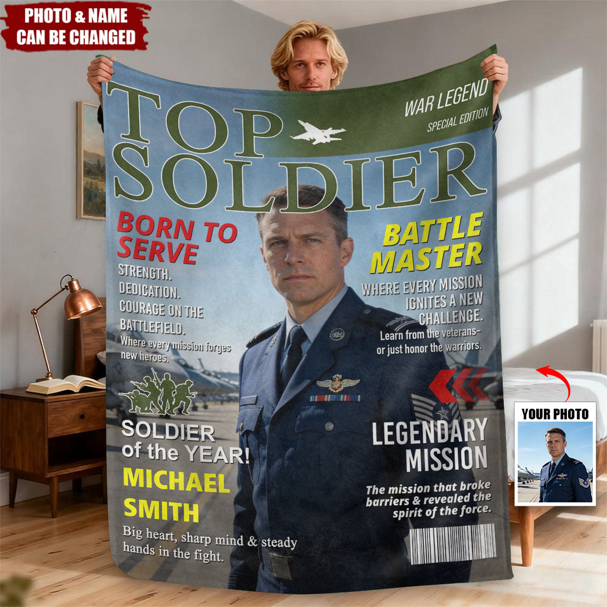 Army Gift Soldier Custom Magazine Blanket, Army Retirement Gift for Navy Marine Air Force, Army Gift for Him
