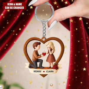 Couple Marriage Proposal - Personalized Acrylic Keychain- Newly Engaged Gift, "She Said Yes!"