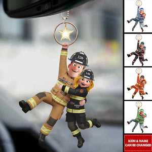 Firefighter Couple Hanging Car Ornament - Personalized Gifts For Couple