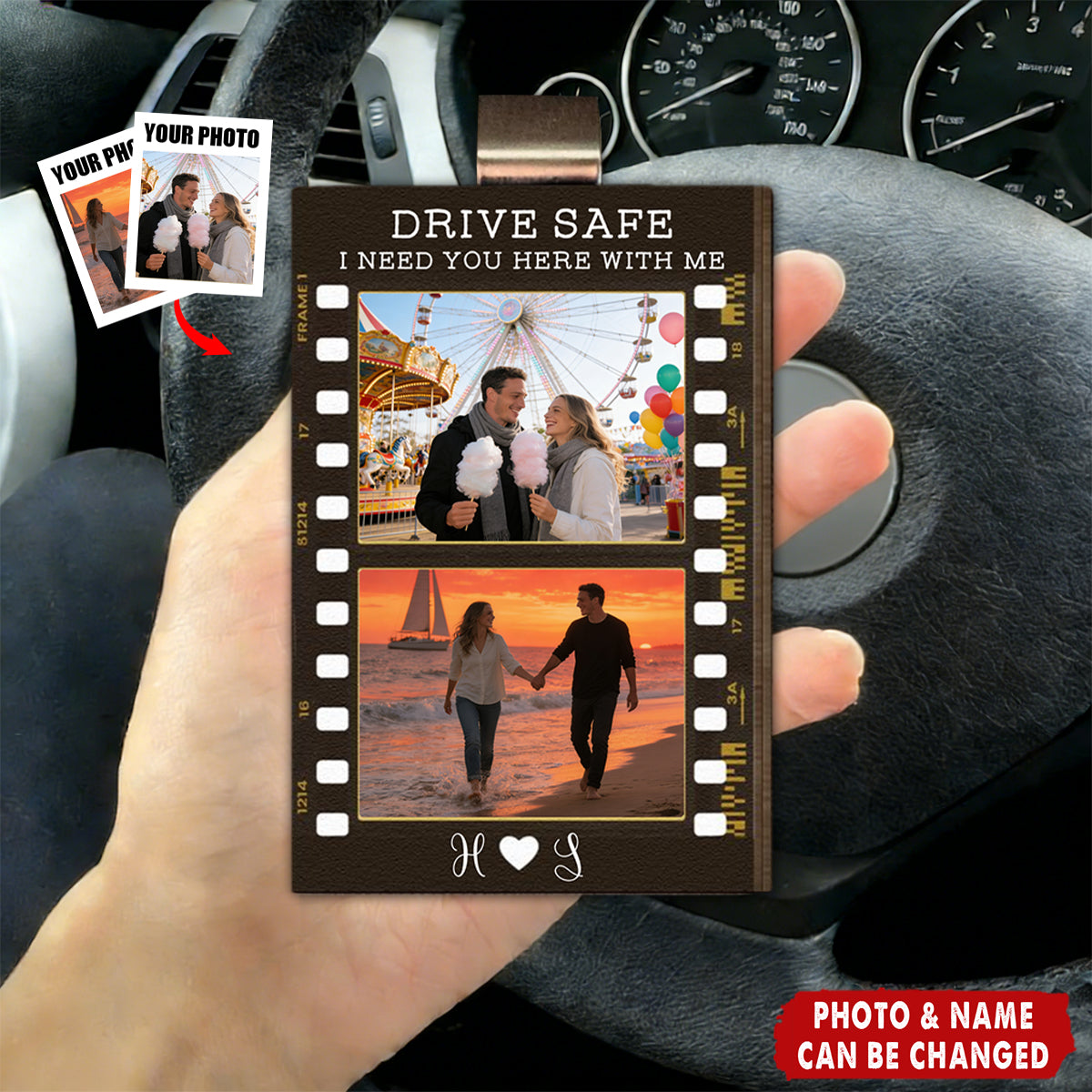 Drive Safe, I Love You - Personalized Wooden Photo Car Visor Clip