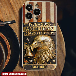 250th Anniversary - Personalized Bald Eagle Leather Phone Case