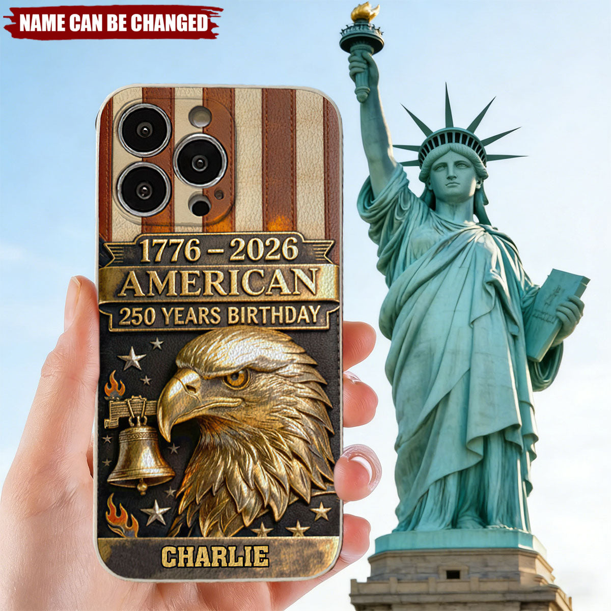 250th Anniversary - Personalized Bald Eagle Leather Phone Case
