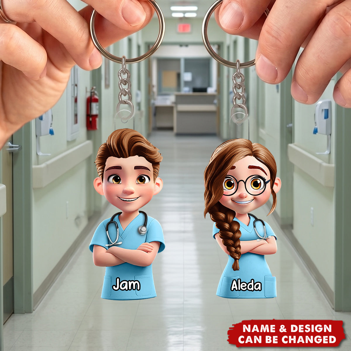 3D Effect Nurse Name - Personalized Keychain
