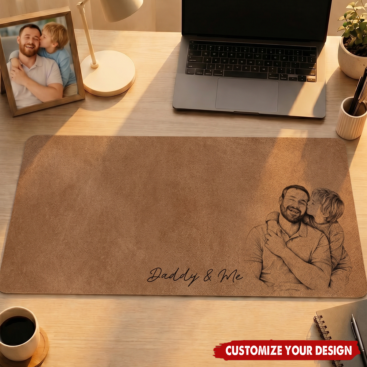 Father's Day Gifts, We Love You Custom Photo Sketch Line Art Father's Day Gift For Husband, Dad - Personalized Desk Mat