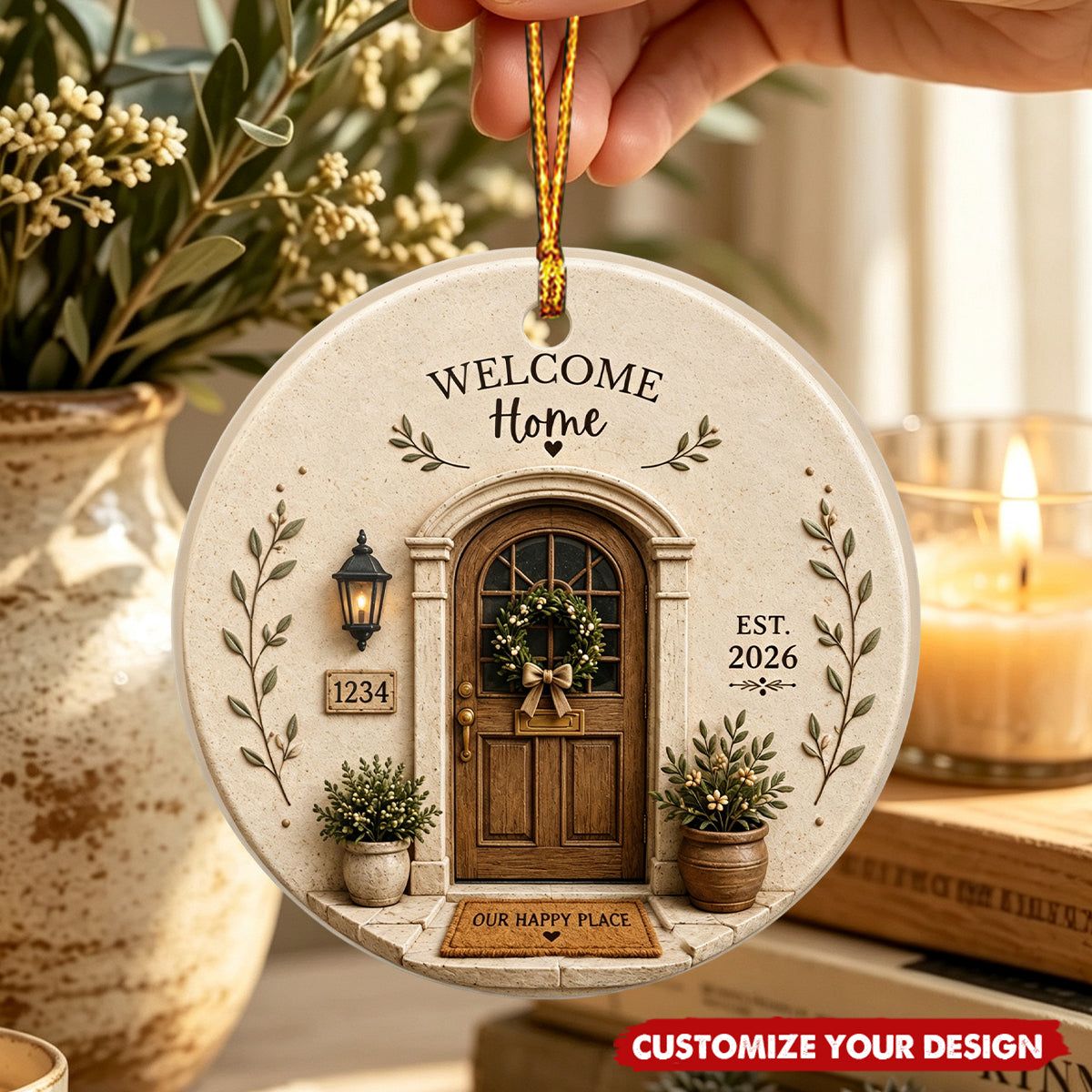 Personalized Welcome Home Ceramic Ornament, Custom New Homeowner Gift