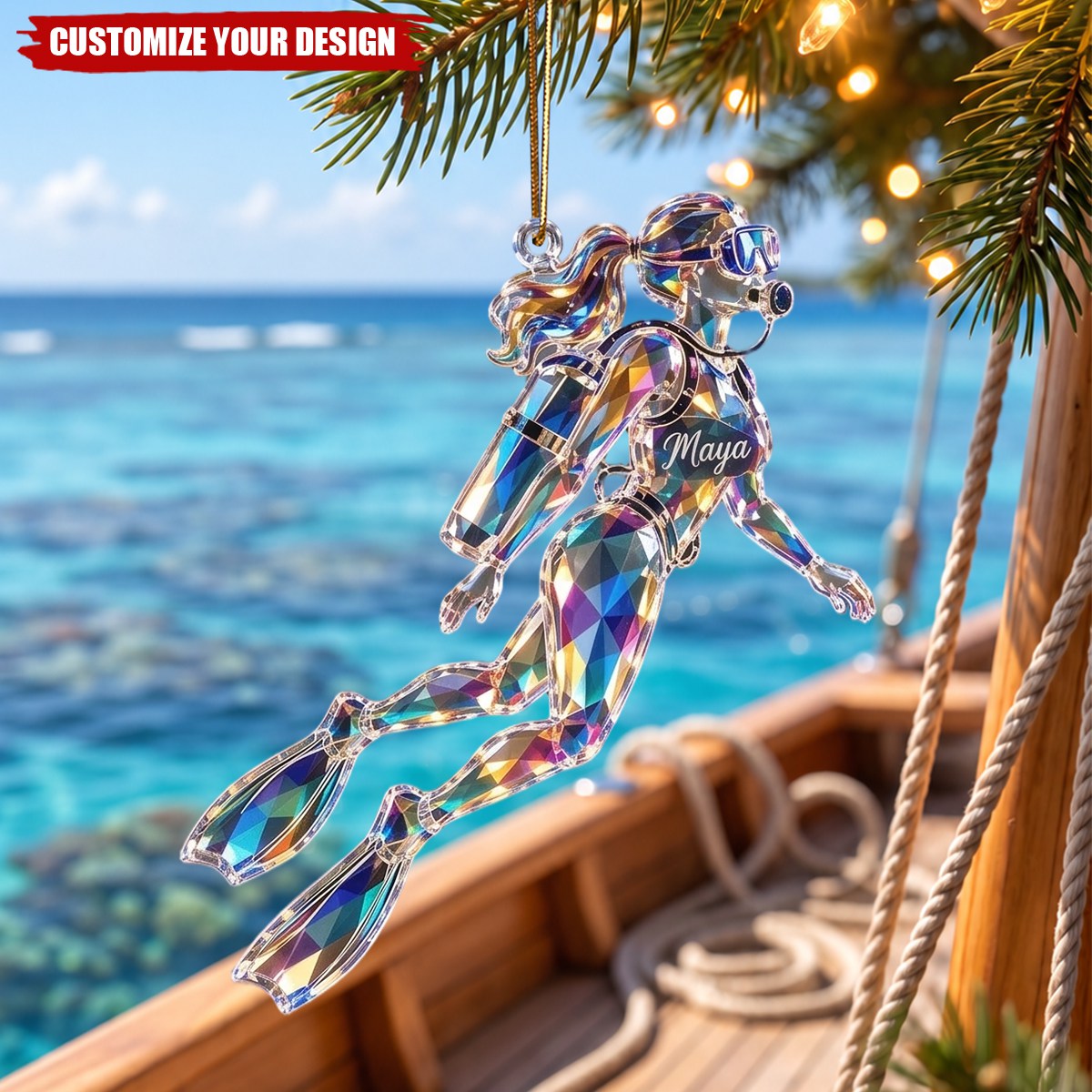 Personalized Scuba Diver Christmas Ornament, Custom Diving Gift