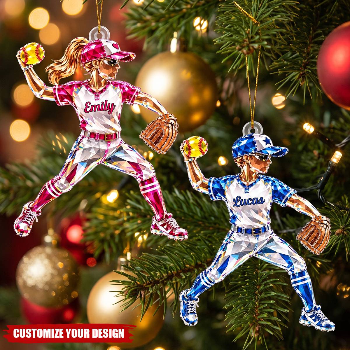 Personalized Softball Name Acrylic Christmas Ornaments, Team Souvenir Gifts